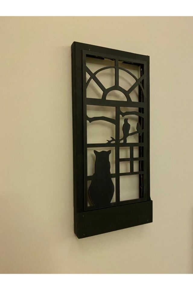  Siyah Kedi Pillerhariç Peri Ledli Ahşap Işıklı Tablo Ev Hediyesi Hol Antre Gece Lambası Duvar Süsü