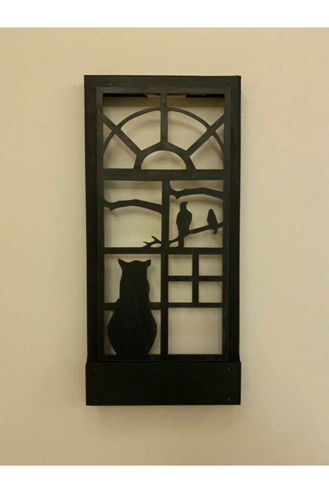  Siyah Kedi Pillerhariç Peri Ledli Ahşap Işıklı Tablo Ev Hediyesi Hol Antre Gece Lambası Duvar Süsü