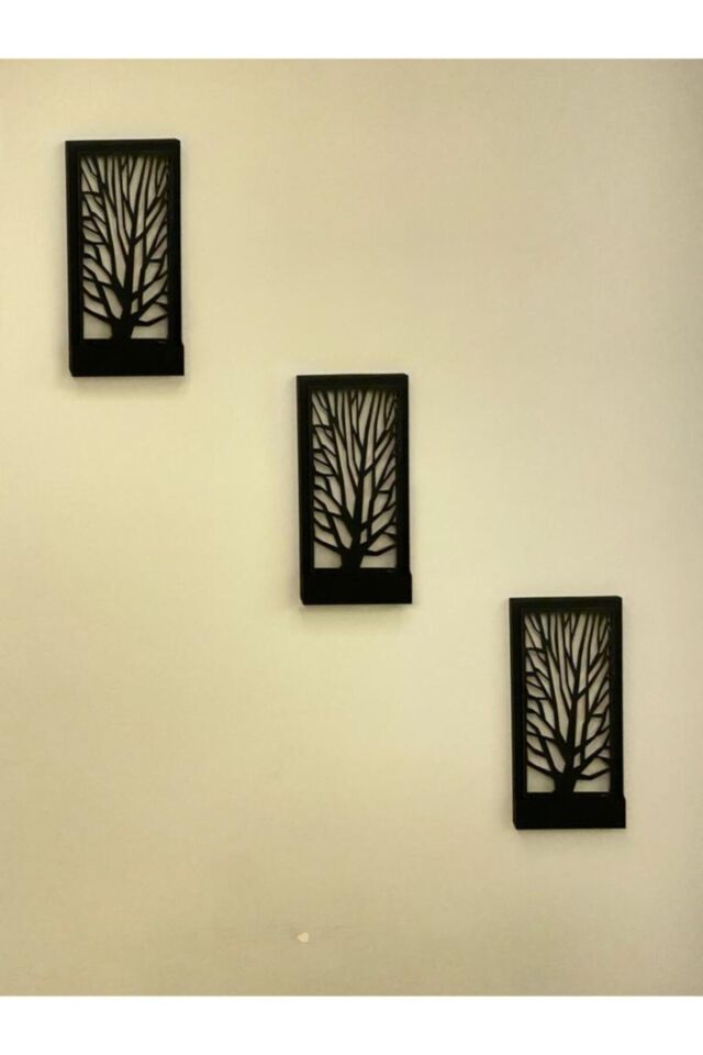  Siyah 3lü Set Pillerhariç Peri Ledli Duvar Süsü Ahşap Işıklı Tablo Gece Lambası Antre Hol Evhediyesi