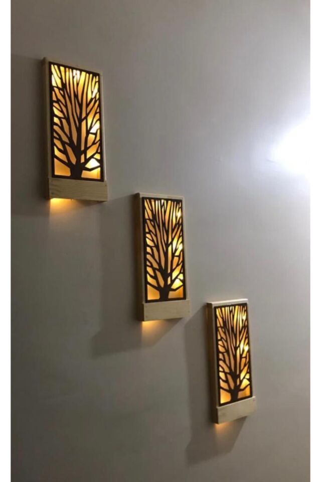  3lüset Piller Hariç Açkapa Peri Ledli Masifahşap Tablo Ev Hediye Hol Antre Gecelamba 36x18 Duvar