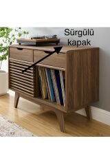 Ahşap Konsol Pikap Dolabı Sürgülü Kapaklı Konsol Dresuar Plak Dolabı