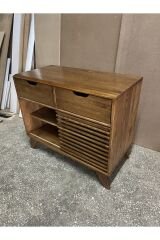 Ahşap Konsol Pikap Dolabı Sürgülü Kapaklı Konsol Dresuar Plak Dolabı