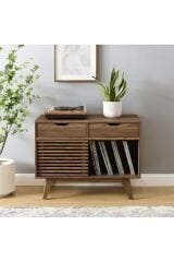 Ahşap Konsol Pikap Dolabı Sürgülü Kapaklı Konsol Dresuar Plak Dolabı