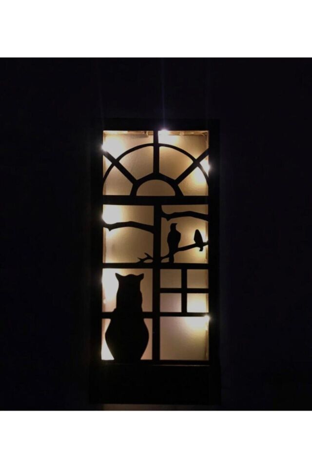  Peri Ledli Desenli Masif Ahşap Tablo 36x18 Duvar Süsü Ev Hediyesi Hol Antre Gece Lamba