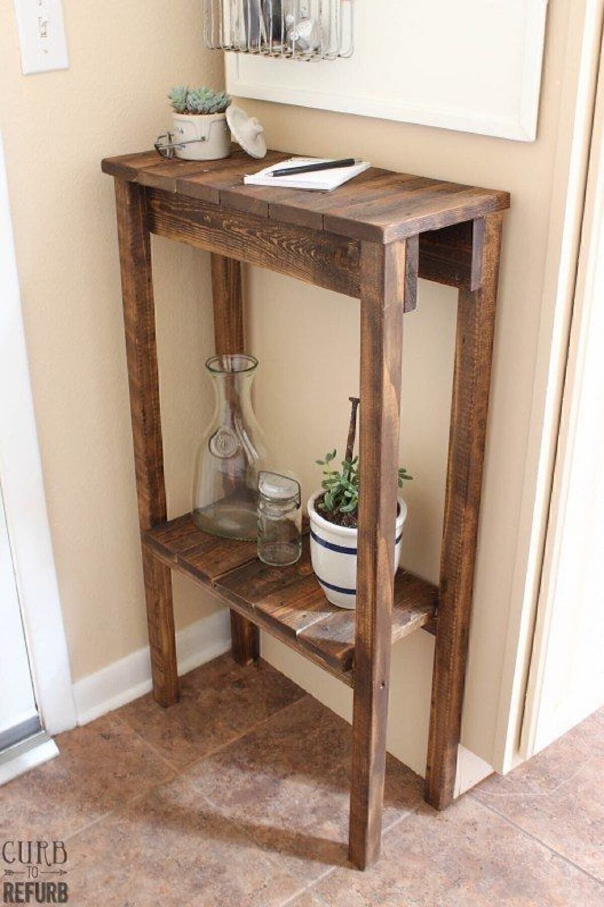 Doğal Çam Ağacı Ahşap Masif Ağaç Eskitme 2 Katlı Dresuar Masa