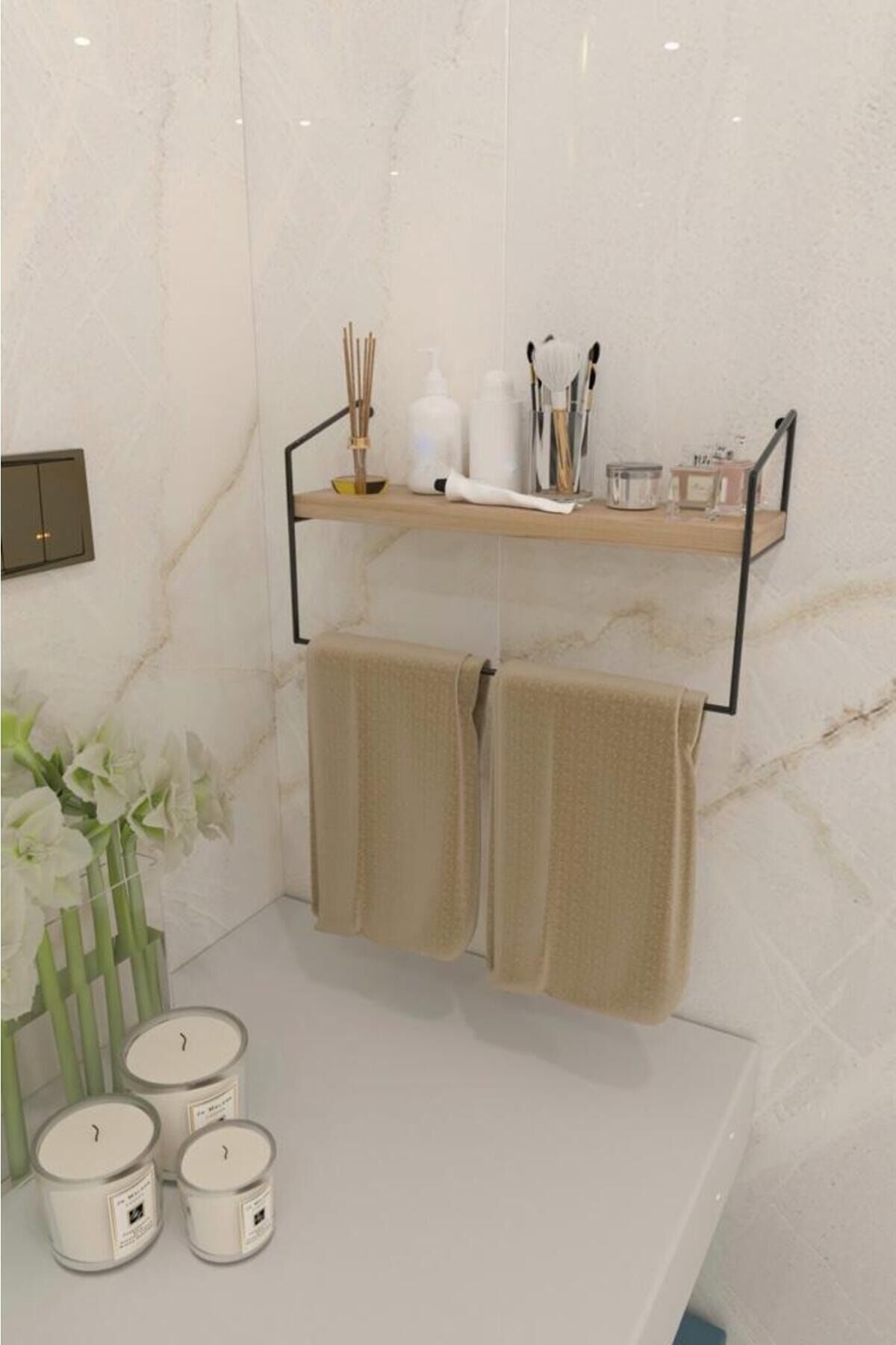  Aa Masif Ahşap Metal El Havlusu Organizeri-havlu Askısı-düzenleyicisi-duvar Rafı Dekoratif Havluluk