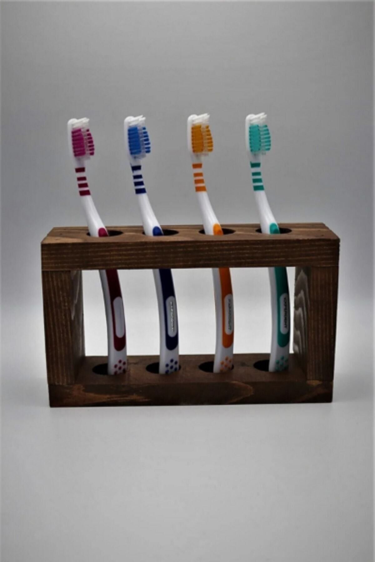 Ahşap Diş Fırçalık Diş Fırçası Standı 4 Bölmeli Diş Fırçalığı