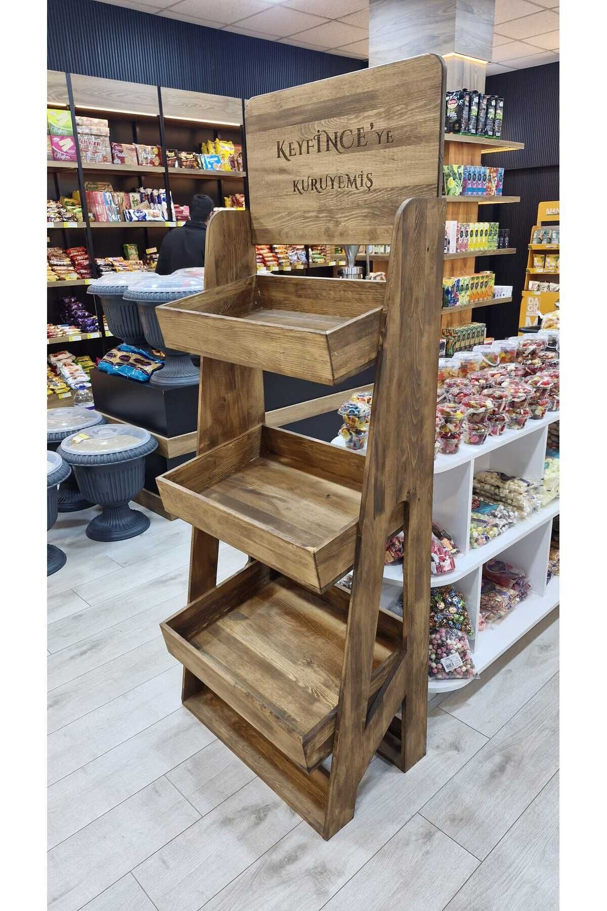 Masif Ahşap Çok Amaçlı Kuruyemiş Standı Meyve Sebze Standı Bakliyat Standı Ahşap Raf