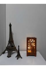 Özel Tasarım Ahşap Abajur Masa Lambası Pilli Gece Lambası Gün Işığı Peri Led Kedi Desenli Hediyelik