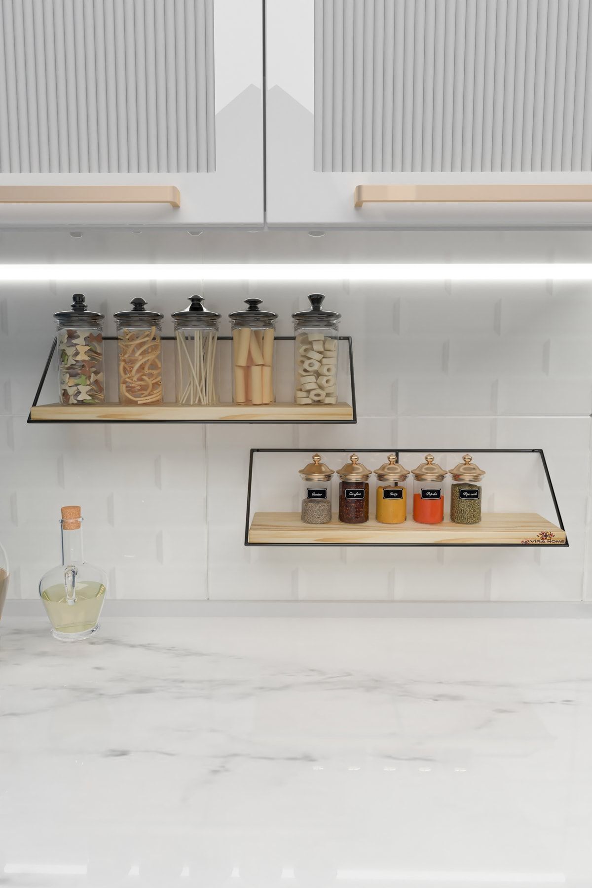 Duvar Dekoratif Terek Baharatlık Standı Doğal Masif Ahşap Raf