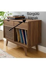 Lüks Masif Ahşap Konsol Pikap Dolabı Sürgülü Kapaklı Konsol Dresuar Plak Dolabı