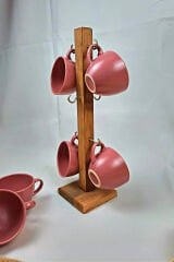 Mutfak Tezgah Üstü Ahşap Kahve Standı Fincan Askılığı Düzenleyici Kahve Köşesi Otel Cafe Bar 6 Kanca