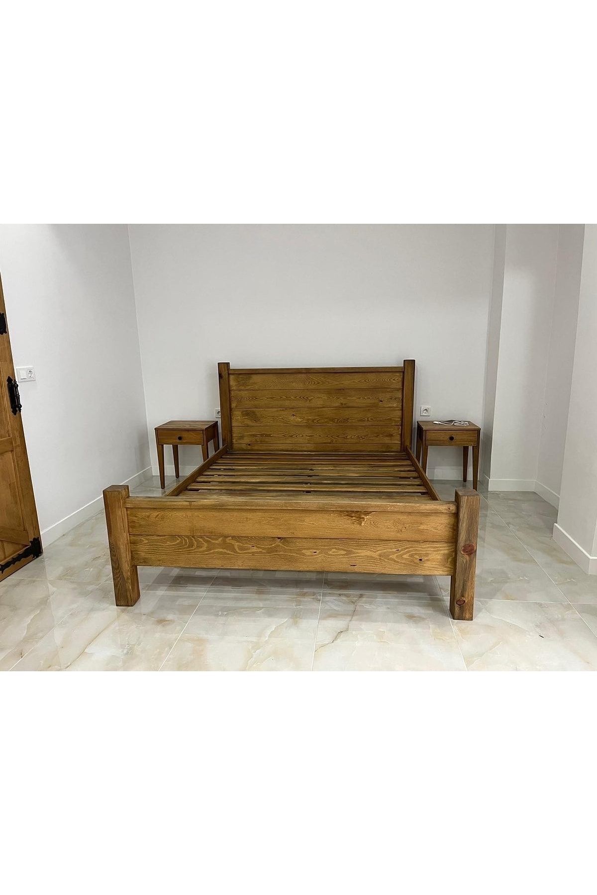 Vira Lüks Çift Kişilik Karyola Natural Serisi Ceviz Renk Özel Ölçü Karyola Yatak Odası Karyola