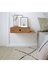 Lüks Masif Ahşap Tek Çekmeceli Uçan Raflı Komodin