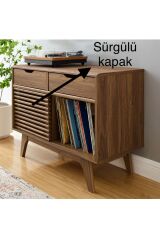 Ahşap Konsol Pikap Dolabı Sürgülü Kapaklı Konsol Dresuar Plak Dolabı Kitaplık Dolabı Çekmeceli Dolap