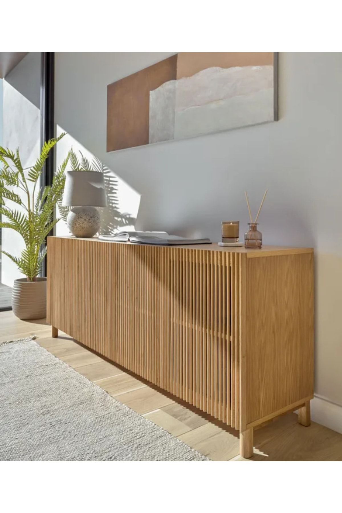 Lüks Masif Ahşap Salon Konsol Ahşap Izgara Kapaklı Raflı Dolap Çeyiz Dolabı