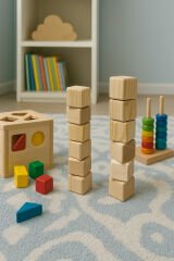 Doğal Ahşap 12 li Küp Bloklar Oyun Dekor İstifleme Küpleri Etkinlik Küpü Zeka Küpü Boyanabilir Küp