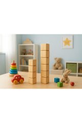 Doğal Ahşap 12 li Küp Bloklar Oyun Dekor İstifleme Küpleri Etkinlik Küpü Zeka Küpü Boyanabilir Küp