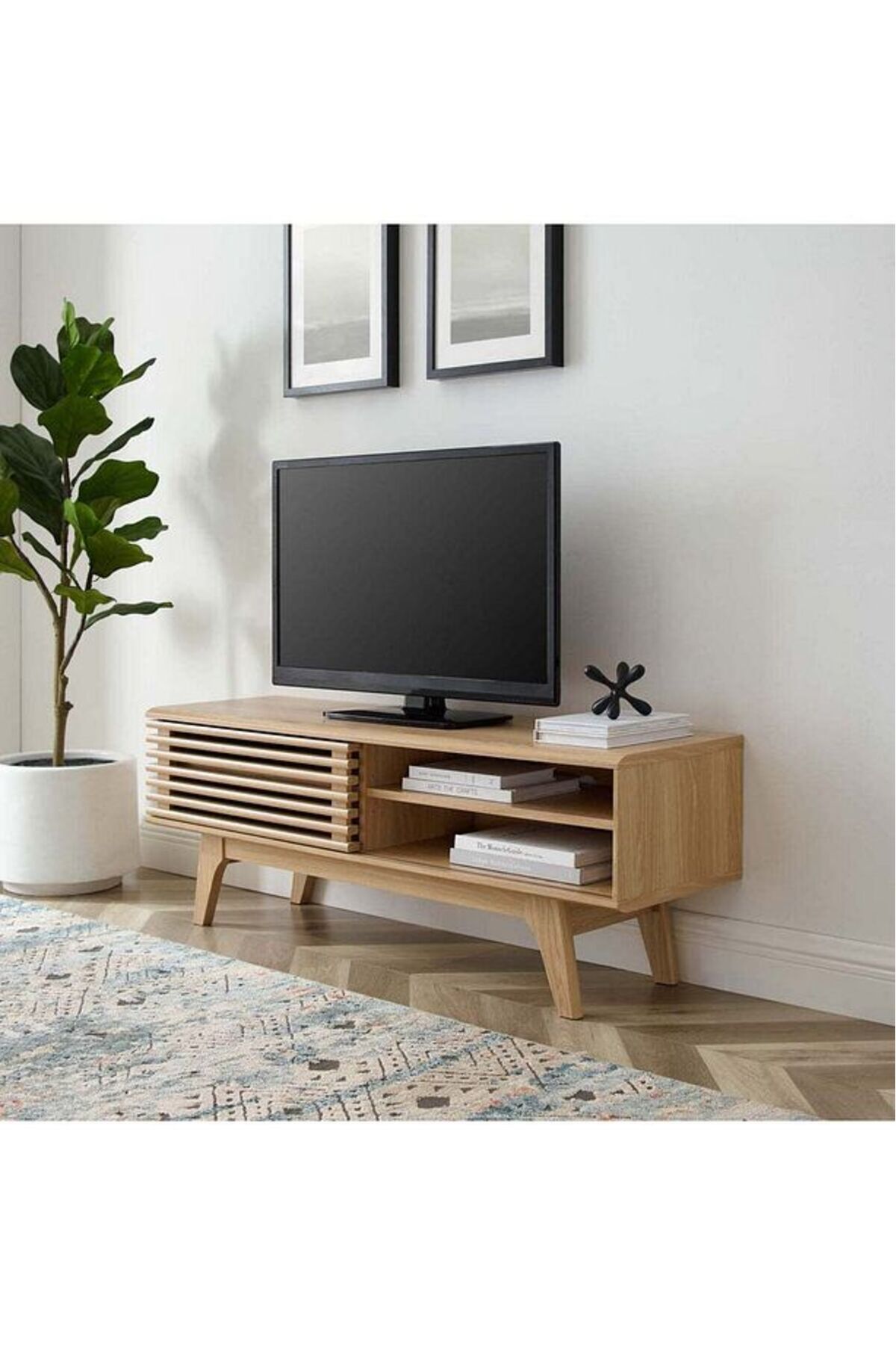 Lüks Masif Ahşap Sürgü Kapaklı Raflı Tv Ünitesi